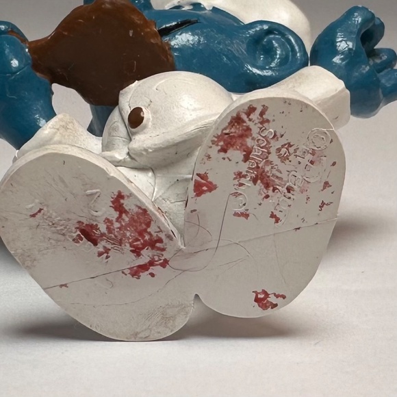 Vintage Baking Smurf Figurine Licking Spoon 1981 Schleich Peyo Portugal - Picture 9 of 9